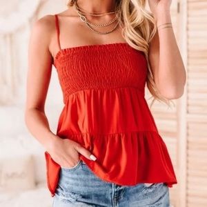 Paper Crane | Red Tank Top | Smocked, shirred | Size medium